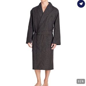 RALPH LAUREN POLO Black Grid Check SOHO PLAID COTTON ROBE Tie Belt Pockets S/M